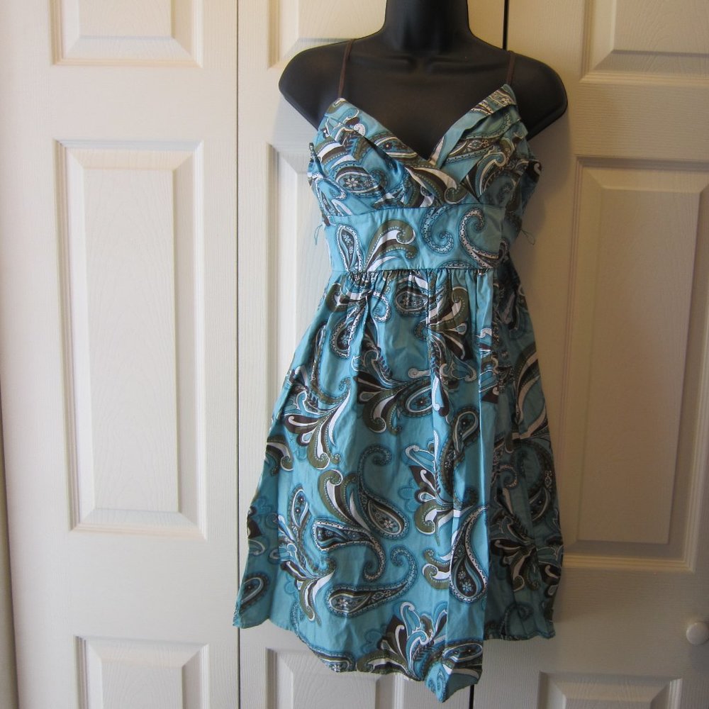 Three Pink Hearts Trixxi Jr Sz 3 Aqua Blue Paisley Dress Spaghetti Straps Mini